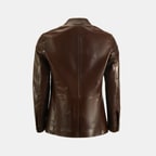 Erkek Kahve Gömlek Yaka Deri Blazer Ceket