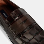 Erkek Kahve Kroko Baskılı Deri Loafer