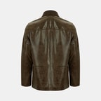 Erkek Koyu Yeşil Gömlek Yakalı Deri Mont