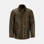 Erkek Koyu Yeşil Gömlek Yakalı Deri Mont