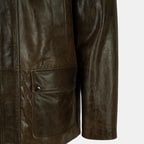 Erkek Koyu Yeşil Gömlek Yakalı Deri Mont