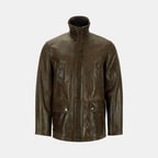 Erkek Koyu Yeşil Gömlek Yakalı Deri Mont