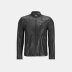 Erkek Siyah Eskitme Deri Mont