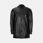 Erkek Siyah Gömlek Yakalı Deri Kaban