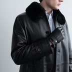 Erkek Siyah Gömlek Yakalı Deri Kaban