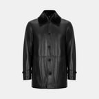 Erkek Siyah Gömlek Yakalı Deri Kaban