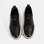 Erkek Siyah Lastik Bağcıklı Deri Sneaker