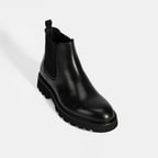 Erkek Siyah Lastik Detaylı Deri Bot