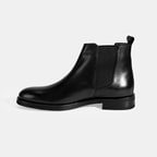 Erkek Siyah Lastik Detaylı Deri Bot