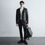 Erkek Siyah Vintage Deri Biker Ceket