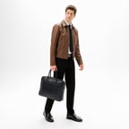 Erkek Taba Fermuarlı Gömlek Yaka Deri Ceket