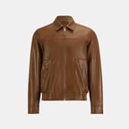 Erkek Taba Fermuarlı Gömlek Yaka Deri Ceket