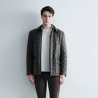 Erkek Yeşil Gömlek Yakalı Kapitoneli Deri Mont