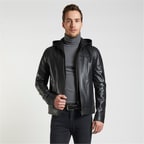 Eugenio Siyah Erkek Deri Kapüşonlu Mont