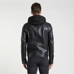 Eugenio Siyah Erkek Deri Kapüşonlu Mont