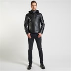 Eugenio Siyah Erkek Deri Kapüşonlu Mont