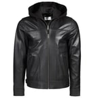 Eugenio Siyah Erkek Deri Kapüşonlu Mont