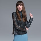 Ewelina Lacivert Kadın Fit Deri Ceket