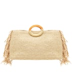 Fringie Bej Kadın Hasır El Çantası 