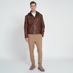 Giosue Kahve Erkek Kapüşonlu Deri Ceket