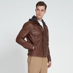 Giosue Kahve Erkek Kapüşonlu Deri Ceket