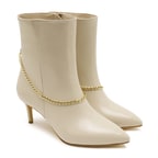 Grano Beyaz Kadın Zincir Detaylı Deri Bot