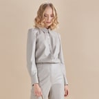 Gri Giolla Kadın Deri Gömlek