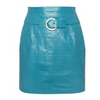 Gulielma Turkuaz Kadın Kroko Baskılı Deri Mini Etek