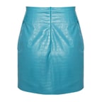 Gulielma Turkuaz Kadın Kroko Baskılı Deri Mini Etek