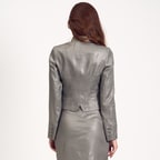 Gümüş Kısa Keten Kadın Ceket