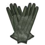 Haki Kadın Dikiş Detaylı Deri Eldiven