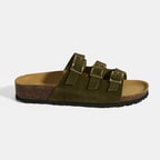 Haki Kadın Toka Detaylı Süet Terlik