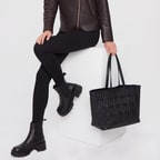 Huda Siyah Kadın Monogram Deri Alışveriş Çantası