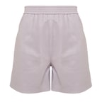 Ines Light Rose Kadın Yüksek Bel Perforeli Deri Şort