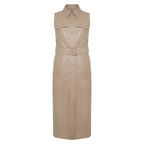 Jianna Bej Kadın Gömlek Yakalı Deri Elbise