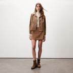 Kadın Açık Kahve Kısa Gömlek Yaka Deri Ceket