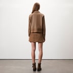 Kadın Açık Kahve Kısa Gömlek Yaka Deri Ceket