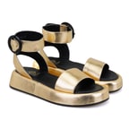 Kadın Altın Ayarlanabilir Tokalı Deri Sandalet