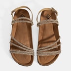 Kadın Altın Ayarlanabilir Tokalı Taş Detaylı Sandalet