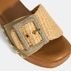 Kadın Bej Ayarlanabilir Toka Detaylı Topuklu Terlik