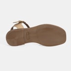 Kadın Bej Ayarlanabilir Tokalı Deri Sandalet