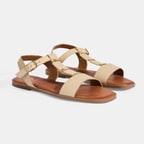 Kadın Bej Ayarlanabilir Tokalı Deri Sandalet