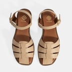 Kadın Bej Ayarlanabilir Tokalı Deri Sandalet