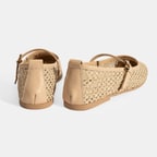 Kadın Bej Ayarlanabilir Tokalı Hasır Babet