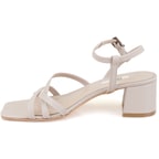 Kadın Bej Ayarlanabilir Tokalı Topuklu Deri Sandalet