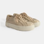 Kadın Bej Bağcıklı Deri Günlük Ayakkabı