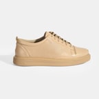 Kadın Bej Deri Bağcıklı Spor Ayakkabı