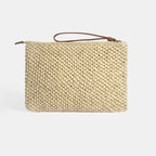 Kadın Bej Deri Detaylı Hasır El Çantası