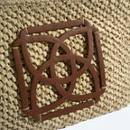 Kadın Bej Deri Detaylı Hasır El Çantası