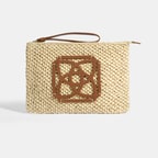 Kadın Bej Deri Detaylı Hasır El Çantası